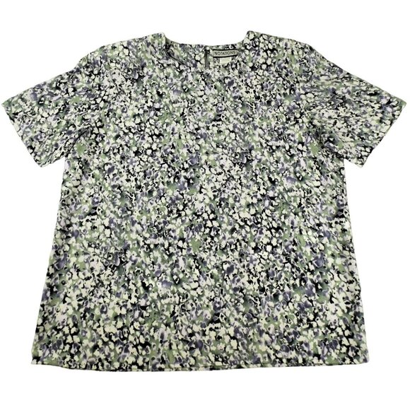 Womens Floral Blouse Black Green and Purple Top Size Large Short Sleeve  JH1037 - Picture 1 of 4